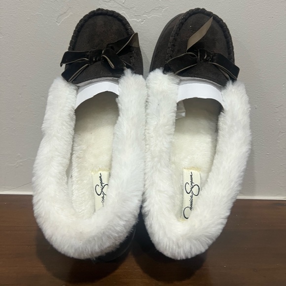 New plush fur lined moccasins Jessica Simpson brown warm suede slippers - Picture 3 of 6